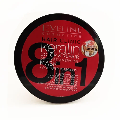 ماسک مو کراتین ۸ در ۱ اولاین Eveline Hair Clinic Keratin Color & Repair 8 in 1 Mask