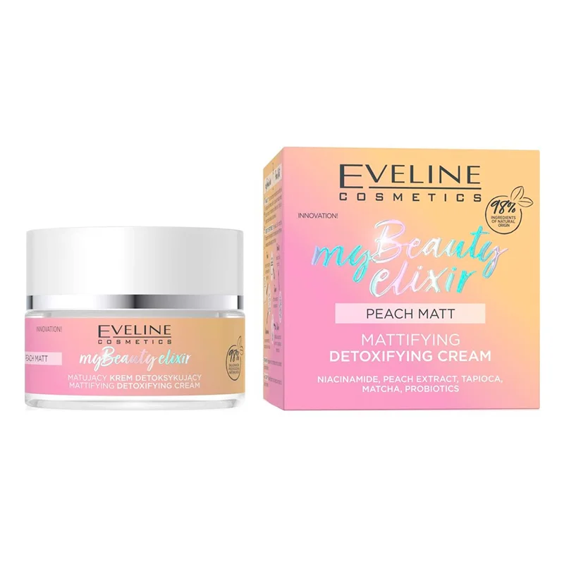 کرم پیچ مَت "مات کننده عصاره هلو" مای بیوتی اولاین Eveline Cosmetics - My Beauty Elixir - Peach Matt - Matifying and detoxifying face cream - 50 ml